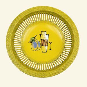 VTG Garnish Dish NANCO Cocktail Yellow Metal Basket Weave Reticulated 9.25 in.